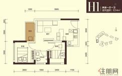 【H1户型】2室1厅1卫1厨1阳台
