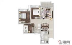 【90平户型】3室2厅1卫1厨1阳台