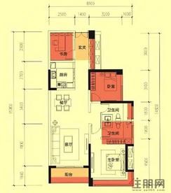 【B、C1和C2座的02、03户型A户型】3室2厅2卫1厨1阳台