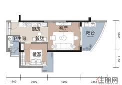【公寓户型1】1室1厅1卫1厨1阳台