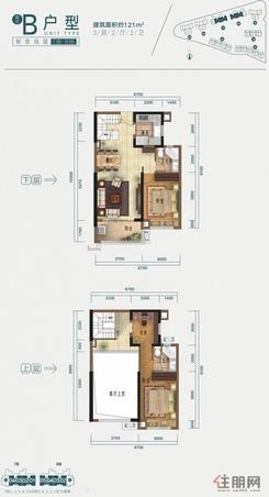 【复式B户型建面121㎡】3室2厅2卫1厨1阳台