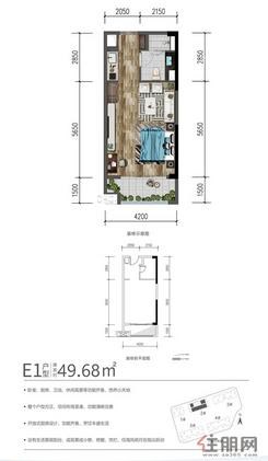 【 E1户型-49.68m²-1室1厅】1室1厅1卫1厨1阳台