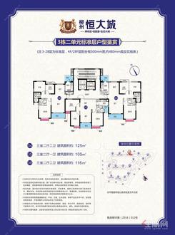 【3#二单元标准层户型】3室2厅2卫1厨2阳台