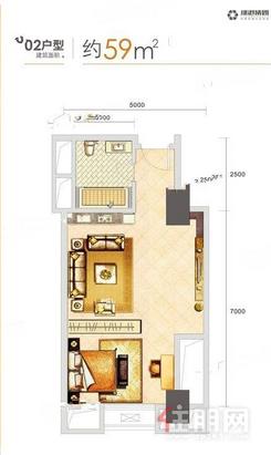 【公寓59㎡户型】1室1厅1卫1厨