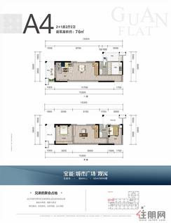 【A4户型】2室2厅2卫1厨1阳台