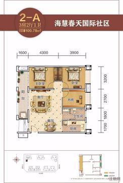 【2-A.jpg】3室2厅1卫1厨1阳台