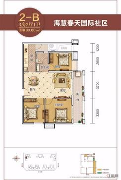 【2-B.jpg】3室1厅1卫1厨1阳台