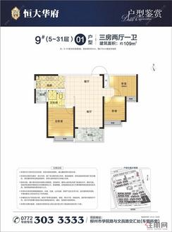【9#01户型】3室2厅1卫1厨2阳台
