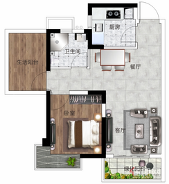 【55㎡1+1房】2室1厅1卫1厨1阳台