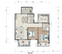 【博园C户型89㎡三房】3室2厅2卫1厨2阳台