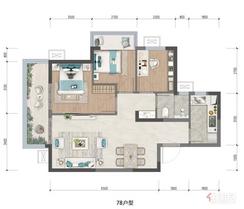 【江上A户型78㎡三房】3室2厅1卫1厨1阳台