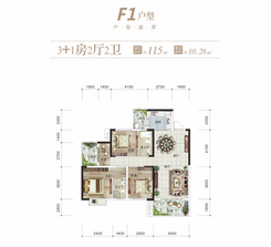 【115㎡F1户型】4室2厅2卫1厨3阳台