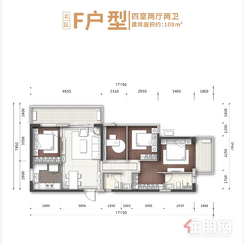 【F户型 108平方米】4室2厅2卫1厨2阳台