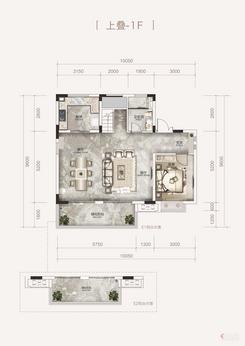 【上叠（约172㎡） -1F】4室2厅3卫1厨3阳台