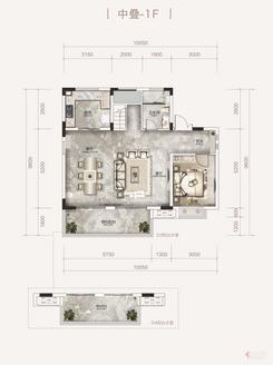 【中叠（约185㎡）-1F.】5室2厅2卫1厨3阳台