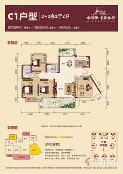 【幸福里·书香学府C1户型】4室2厅2卫