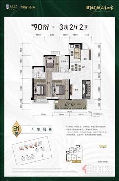 【90㎡户型图B1】3室2厅2卫1厨2阳台