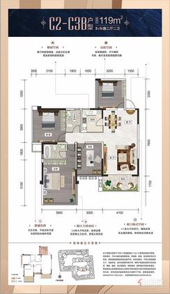 【三期C2-C3户型】3室2厅2卫1厨1阳台