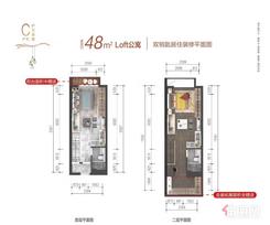 【公寓48㎡】2室2厅2卫1厨1阳台