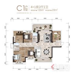 【4+1房C1户型】5室2厅2卫1厨2阳台