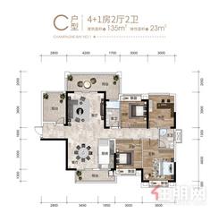 【4+1房C户型】5室2厅2卫1厨3阳台