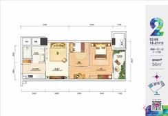 【2#楼56㎡两房】2室1厅1卫1厨1阳台