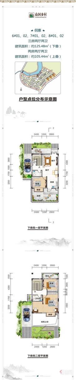 【侗寨D户型下叠院125.48㎡】3室2厅2卫1厨1阳台