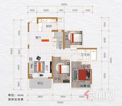 【B2三房户型】3室2厅2卫1厨2阳台