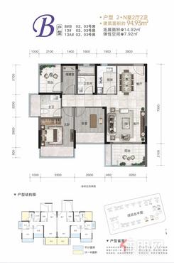 【B户型】3室2厅2卫1厨1阳台