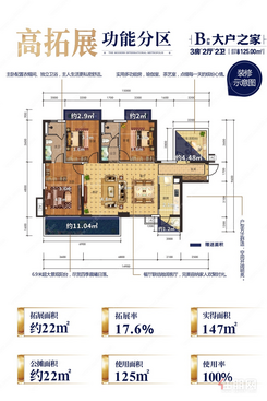 【B户型125㎡】4室2厅2卫1厨3阳台