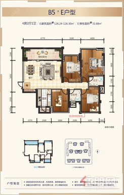 【B5 E户型126.24-126.30㎡】4室2厅2卫1厨2阳台
