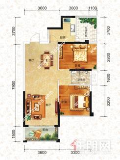 【7# 03户型】2室2厅1卫1厨1阳台