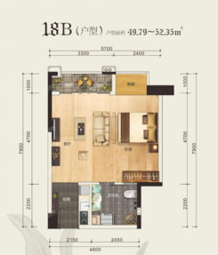 【公寓49.75-52.35㎡】1室1厅1卫1厨1阳台