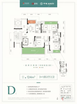 【洋房D户型124㎡】3室2厅2卫1厨2阳台