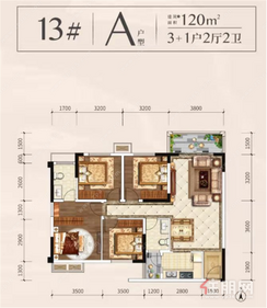 【锦绣铭城120㎡户型】4室2厅2卫1厨1阳台