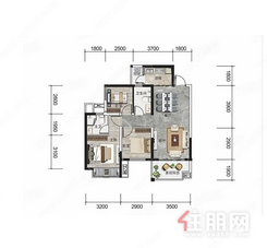 【C户型】3室2厅1卫2厨1阳台
