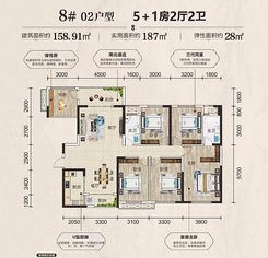 【158.91㎡的5+1房】6室2厅2卫1厨2阳台