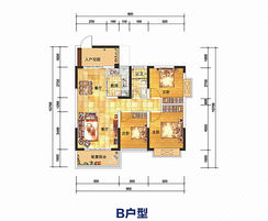 【建面88㎡B户型】3室2厅1卫1厨1阳台