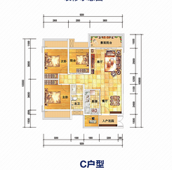 【建面88㎡C户型】3室2厅1卫1厨1阳台