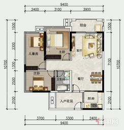 【87.37㎡三房】3室2厅1卫1厨2阳台