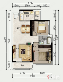 【80.57㎡大两房】2室2厅1卫1厨2阳台