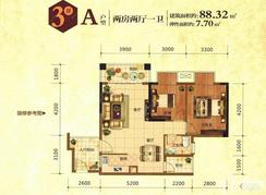 【A户型】2室2厅1卫1厨1阳台