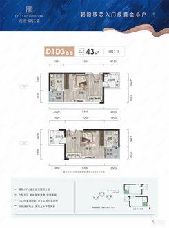 【D1/D3 0610户型43㎡】1室1厅1卫1厨1阳台