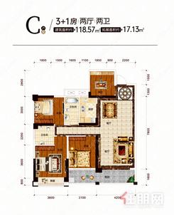 【3+1房118.57㎡.jpg】3室2厅2卫1厨1阳台