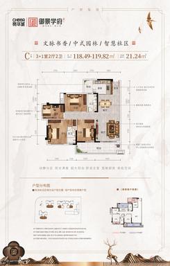 【C户型3+1房118㎡】4室2厅2卫1厨2阳台