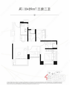 【A户型89㎡三房】3室2厅2卫1厨