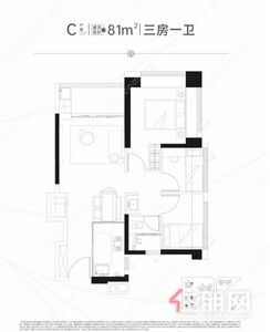 【C户型81㎡三房】3室2厅1卫2厨