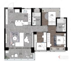 【108㎡三房】3室2厅2卫1厨1阳台