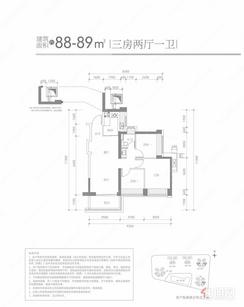 【88-89㎡三房两厅一卫】3室2厅1卫1厨