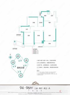 【94-96㎡A户型】3室2厅2卫1厨1阳台